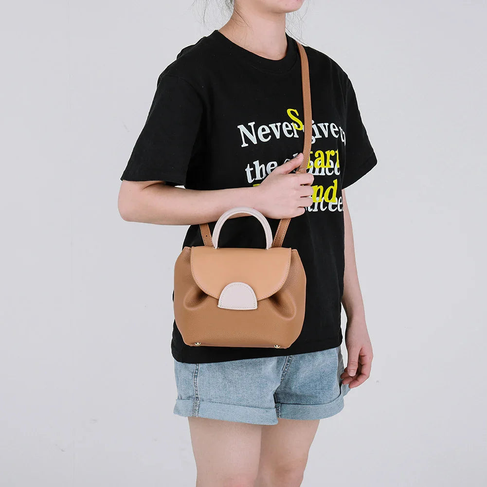 French Cowhide Small Satchel | Retro Trend Mini Crossbody Bag for Women (Classic Solid Flap Top-Handle Luxury Designer Handbag)