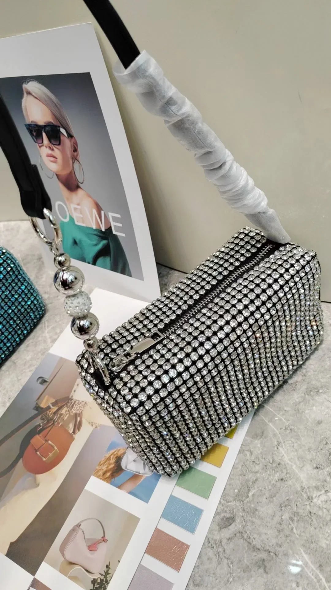 Super A Rhinestone Light Luxury Bag | Women's Summer High-End Texture Messenger & Portable Dinner Bag (Shiny Full Diamond Crossbody)
