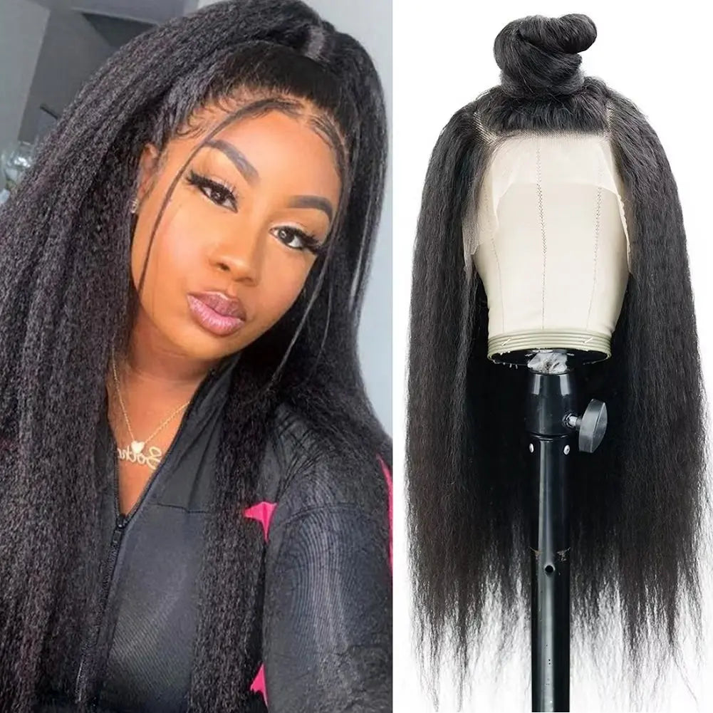 Kinky Straight Human Hair Lace Front Wigs 13x4 Pre Plucked Transparent Remy Hair 12"-30" Brazilian