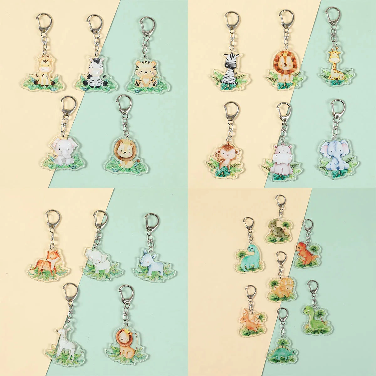 5pcs Jungle Animal Keychains Safari Animal Keychains Lion Giraffe Elephant Key Chains Animal Theme Decor for Baby Shower Party