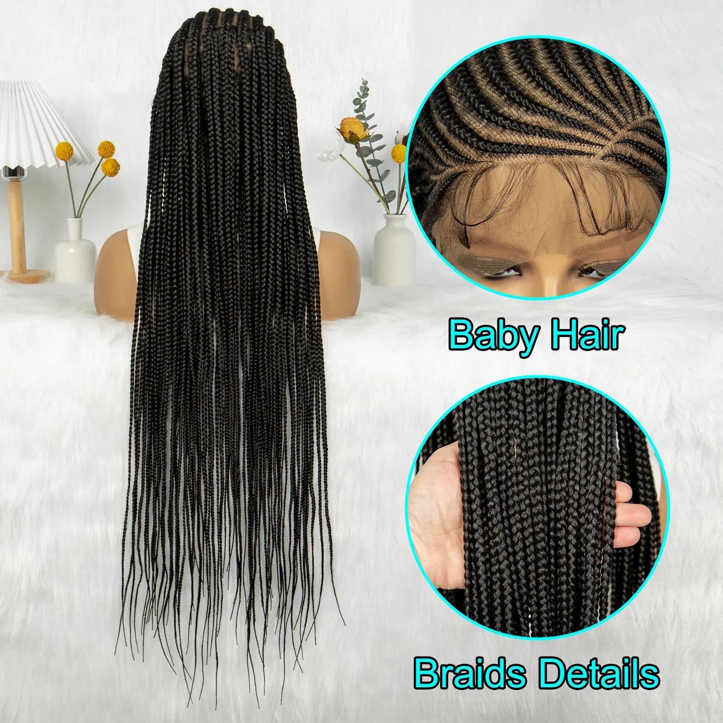 Fulani Stitch Cornrow Box Braids Wig | Transparent Full Lace | Baby Hair | Black Women