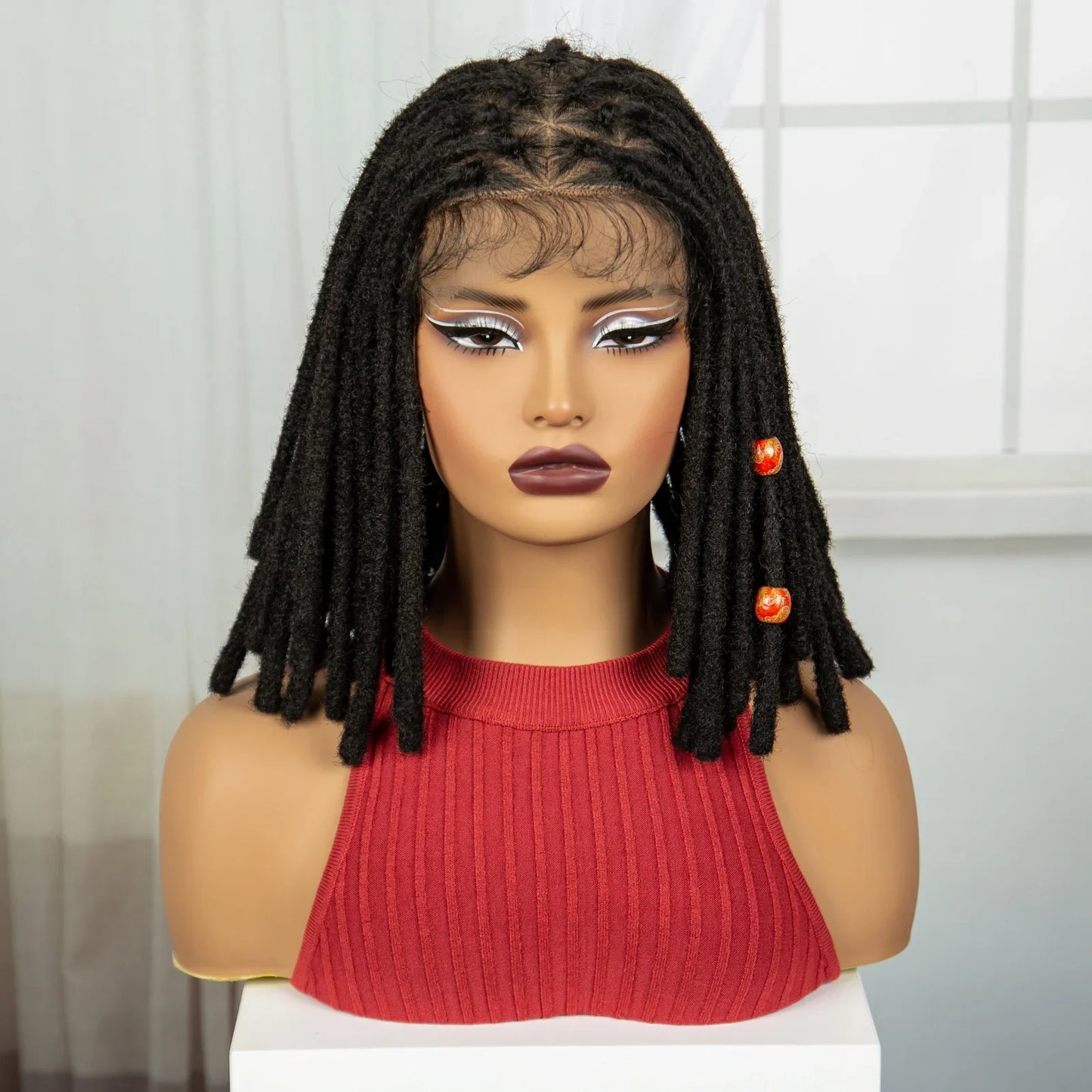 Orange Knotless Faux Locs Braided Wig | Full Lace | Baby Hair