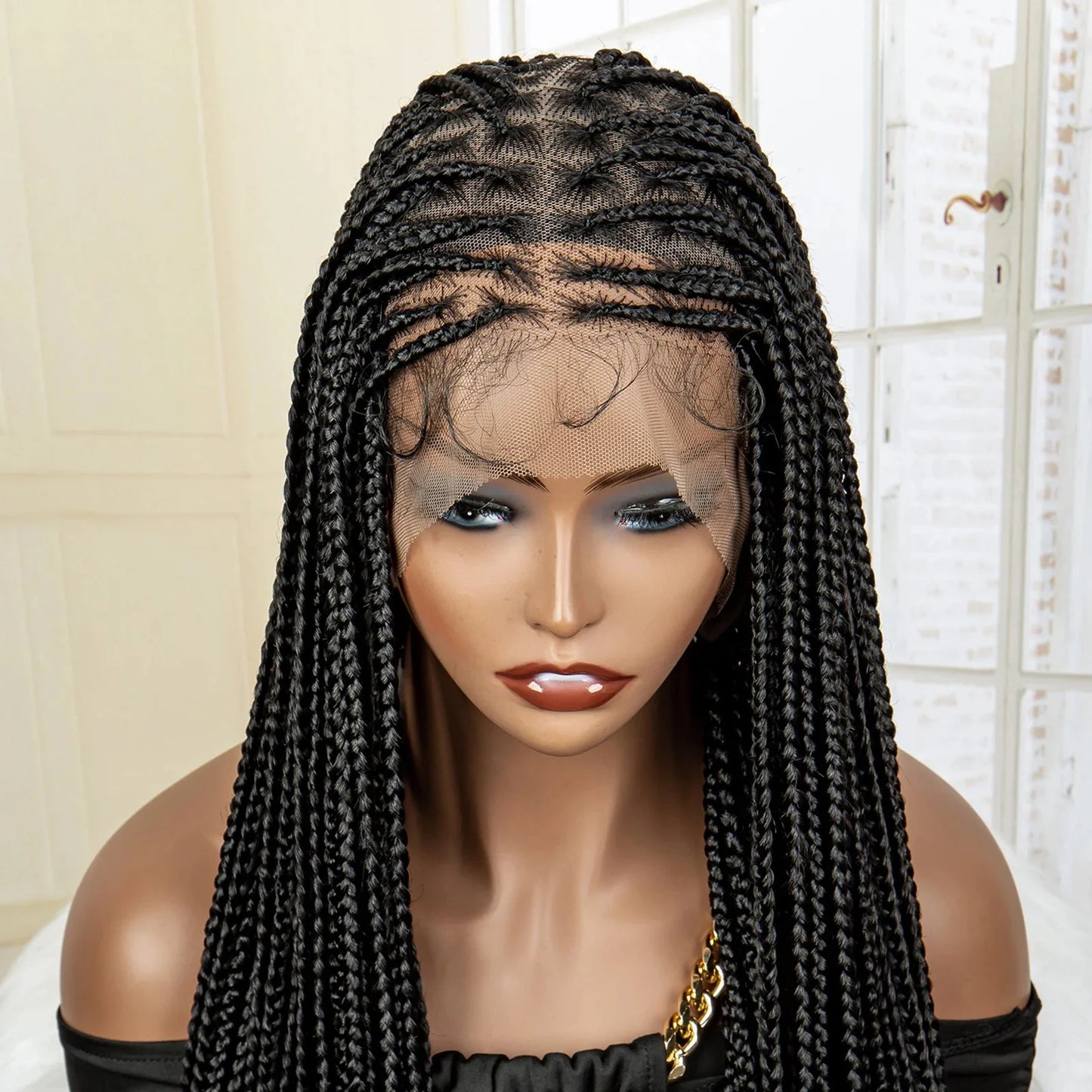36" 613 Full Lace Knotless Box Braided Wig | Transparent HD Lace | Baby Hair | Synthetic Wig for Black Women