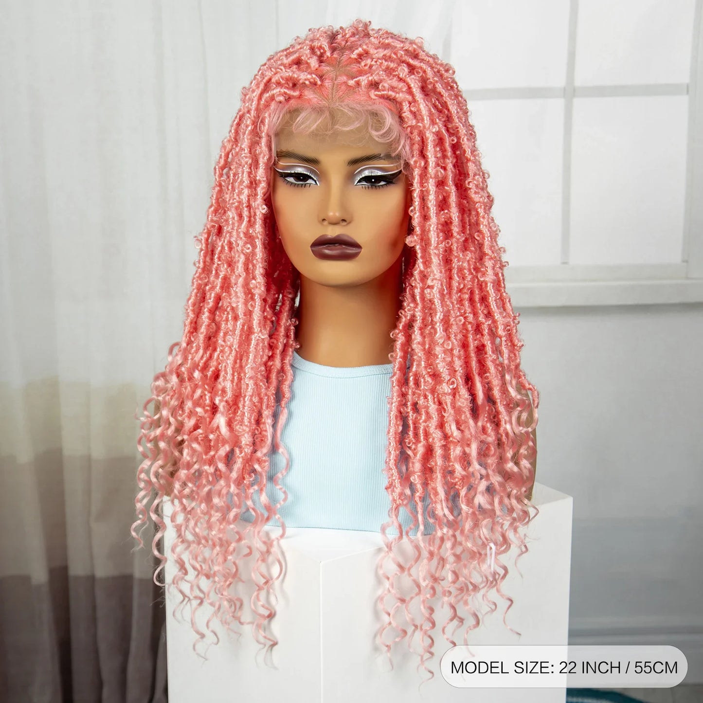 Pink Knotless Braids Wig with Curly Ends | Full Lace | Baby Hair