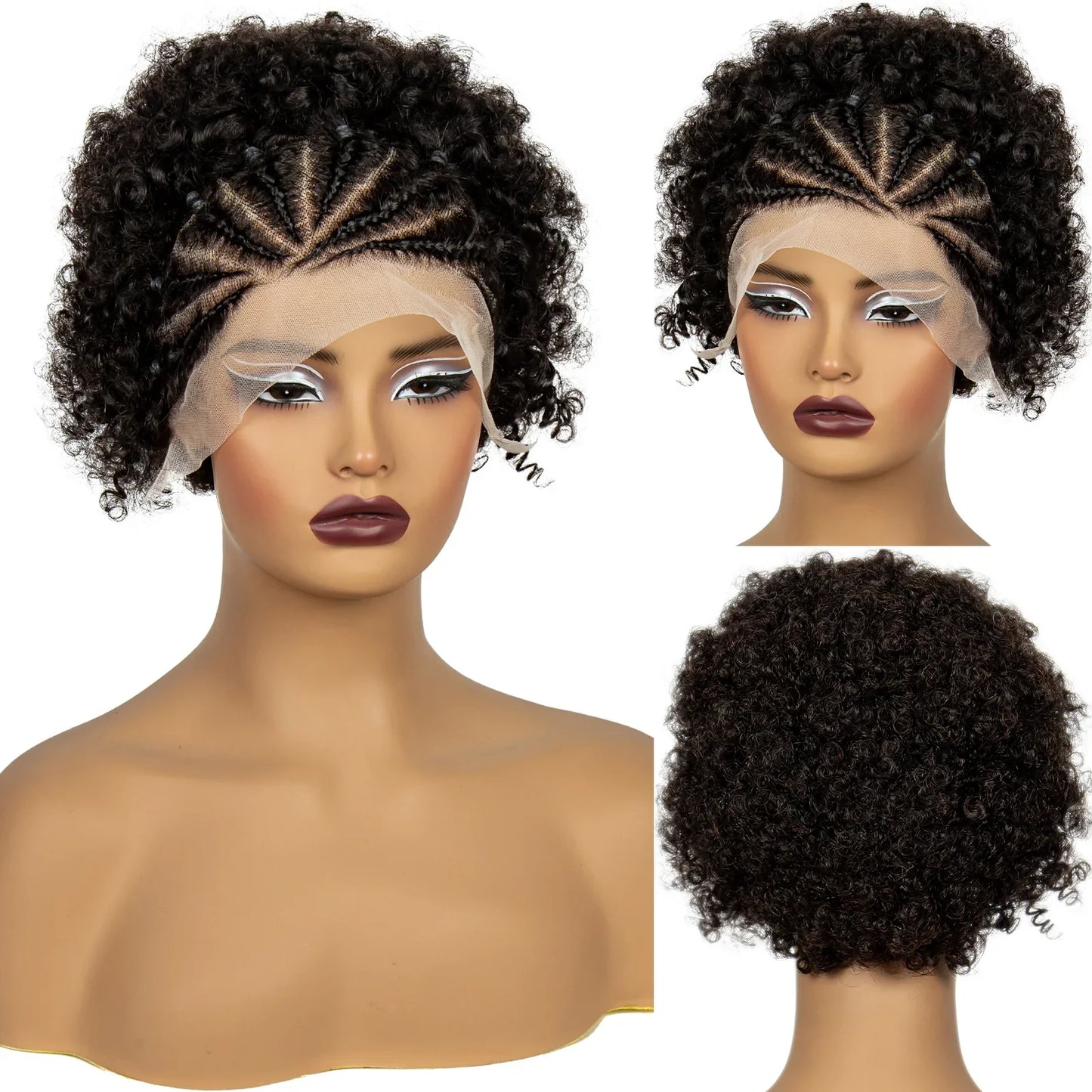 4-30 Color Synthetic Braided Wig | 13x4 Transparent Lace Front Short Afro Kinky Curly Knotless Braids