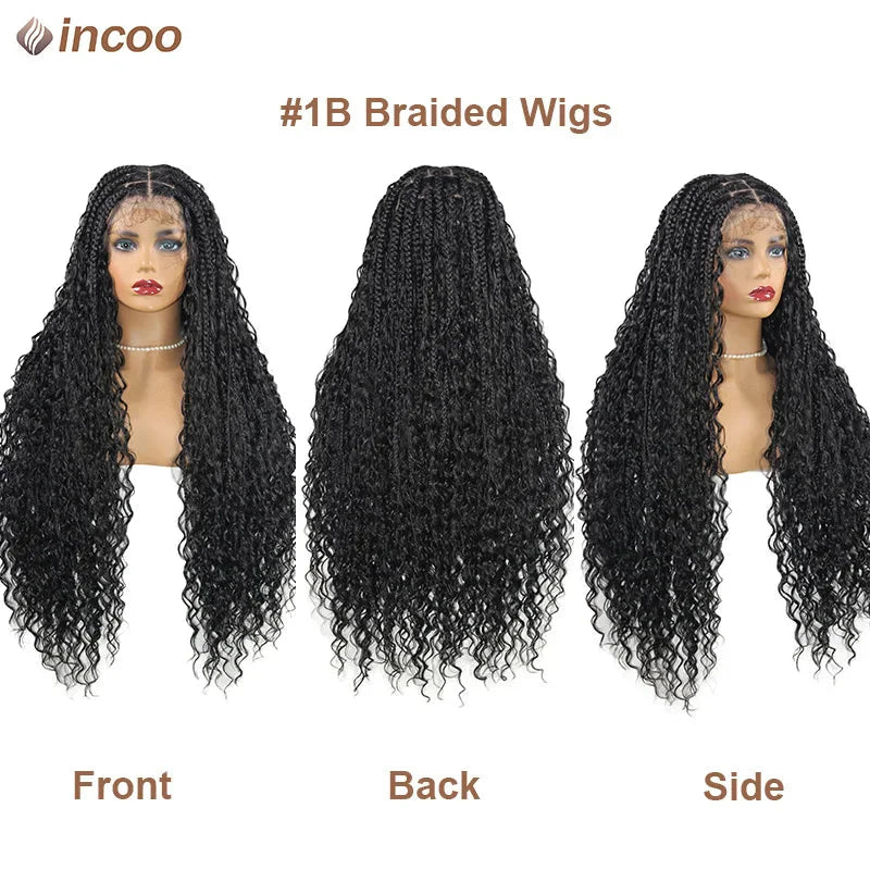 613 Blonde Boho Box Braids Wig | Curly Ends | Full Lace Front | Knotless Goddess Locs | Synthetic Braids