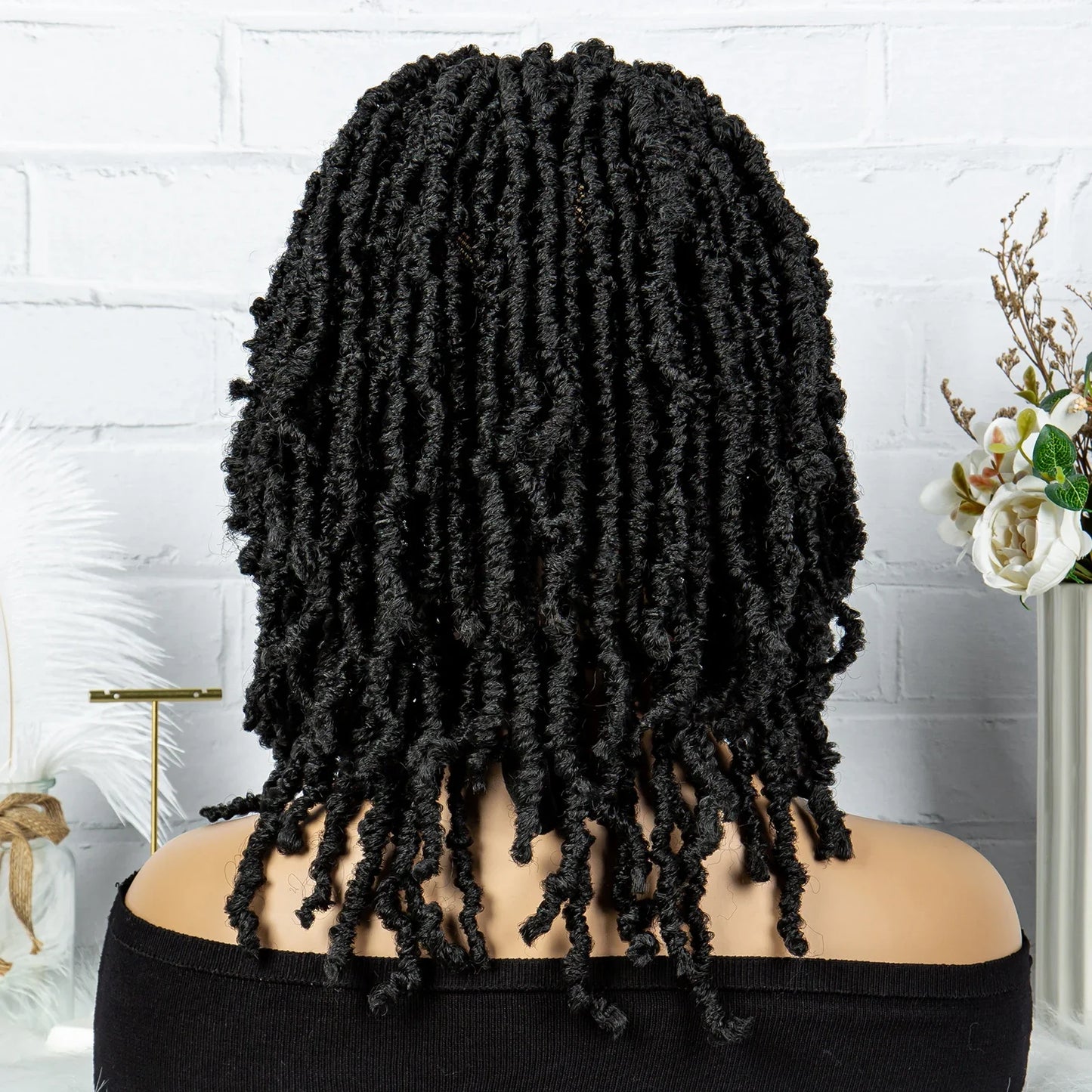 14" Knotless Butterfly Locs Lace Front Wig | Synthetic Dreadlock Braids | Black Women