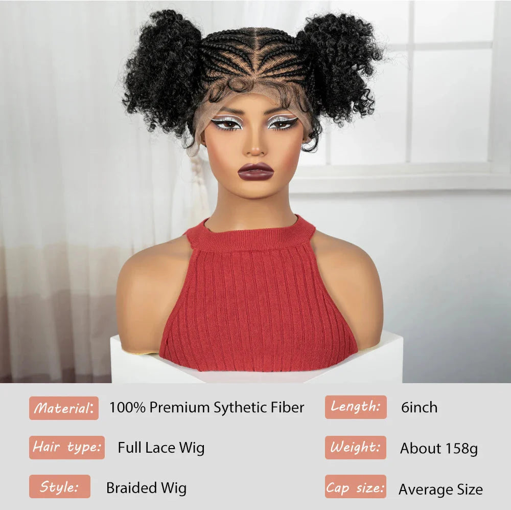 Cornrow Bantu Knot Braided Wig | Full Lace | Baby Hair | Synthetic Lace Front Braids | Cosplay