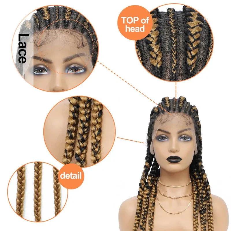 36" Jumbo Dutch Twins Cornrows Wig | Full Lace Front | Synthetic Braids | Black Women