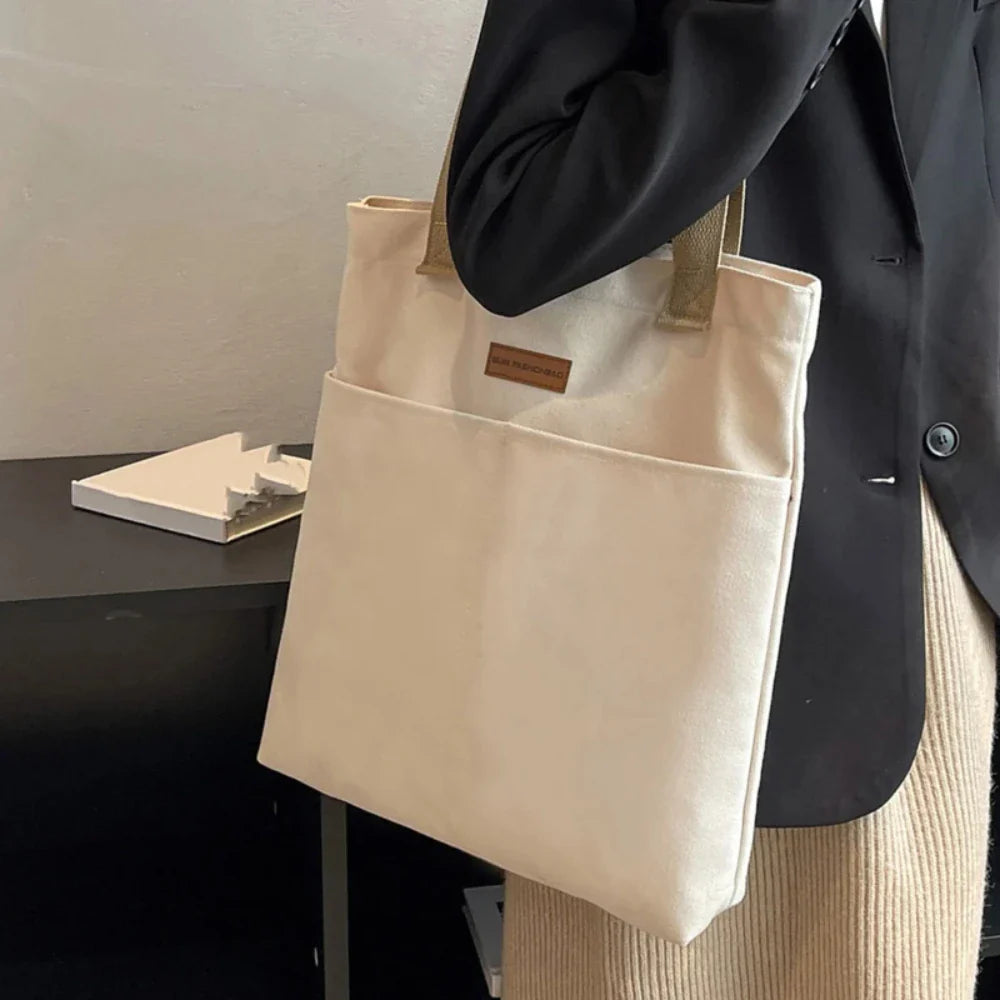 1Pc Women's Tote Bag Canvas Sewing Thread | Large Capacity Advanced Sense Handbag & Convenient Practical Female Commuter Bag