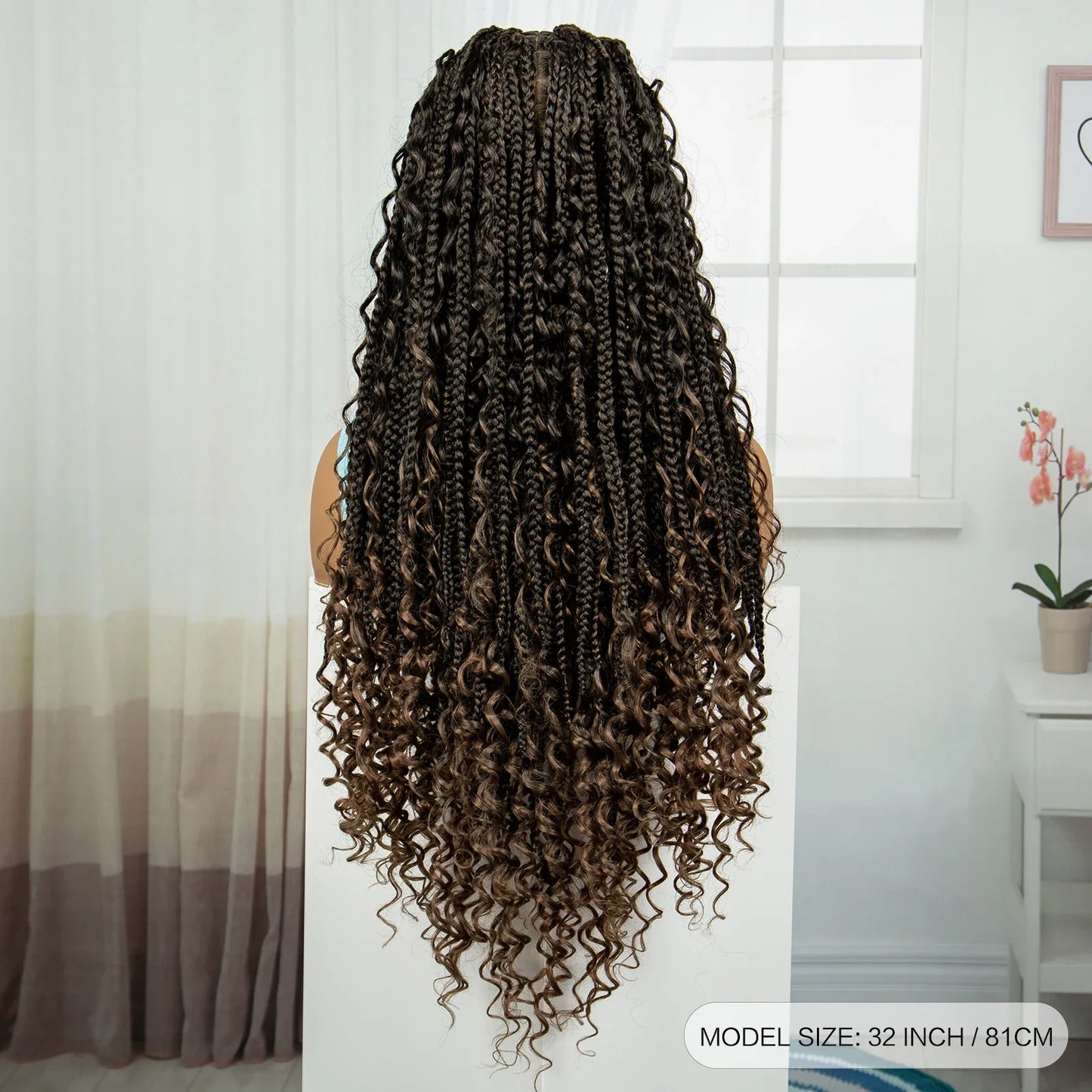 Ombre Knotless Braids Wig | Curly Ends | Full Lace | Baby Hair | Handmade