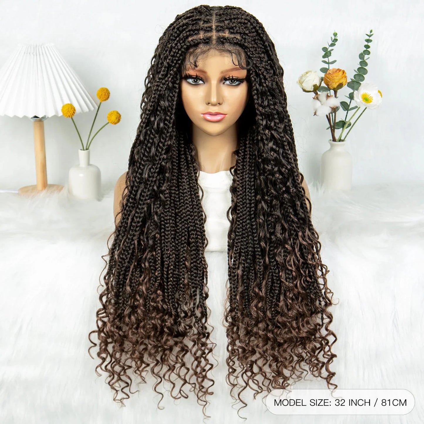 32" Natural Boho Knotless Braids Wig | HD Lace Front | Baby Hair | Synthetic