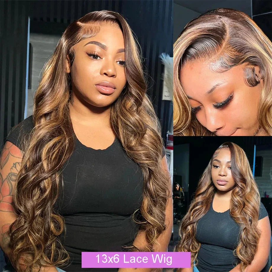 13x6 HD Transparent Body Wave Lace Front Wig | Highlighted Blonde 4/27 | Brazilian Remy Hair | Pre Plucked | Long Length