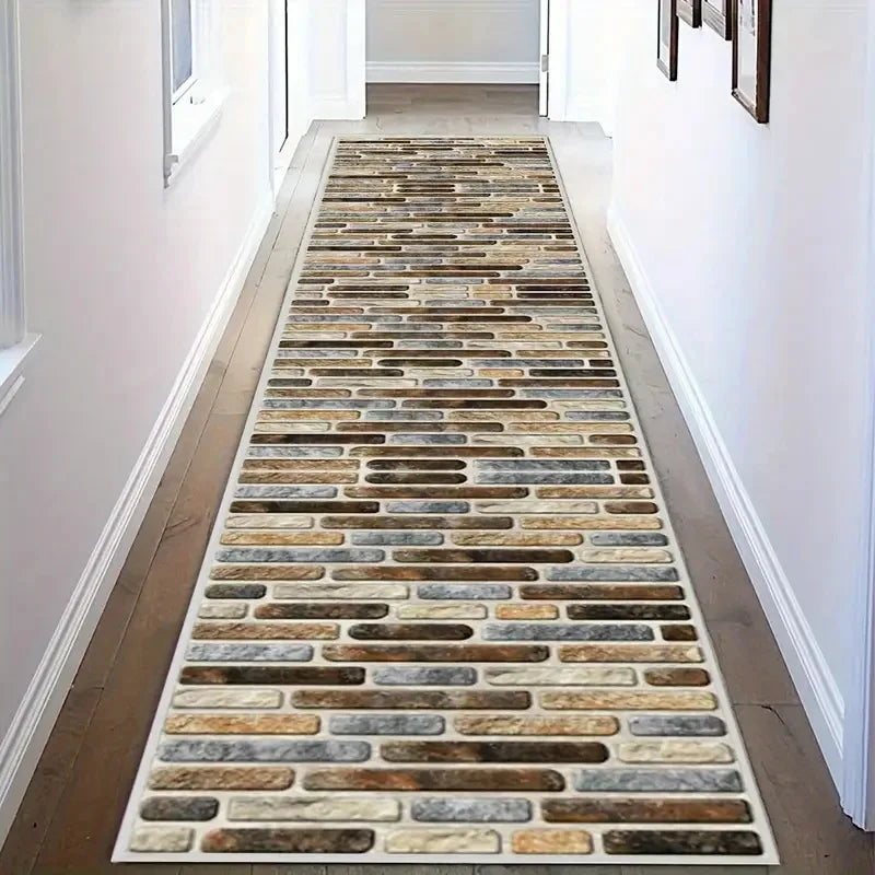 Modern Geometric Diamond Hallway Runner Rug - Black Gold & Gray Pattern Floormat Ideal for Corridor Decor