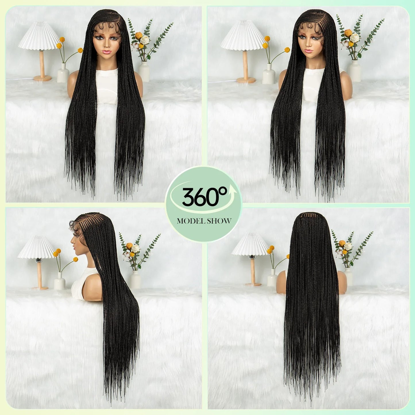 HD Transparent Full Lace Cornrow Knotless Box Braids Goddess Braided Wig