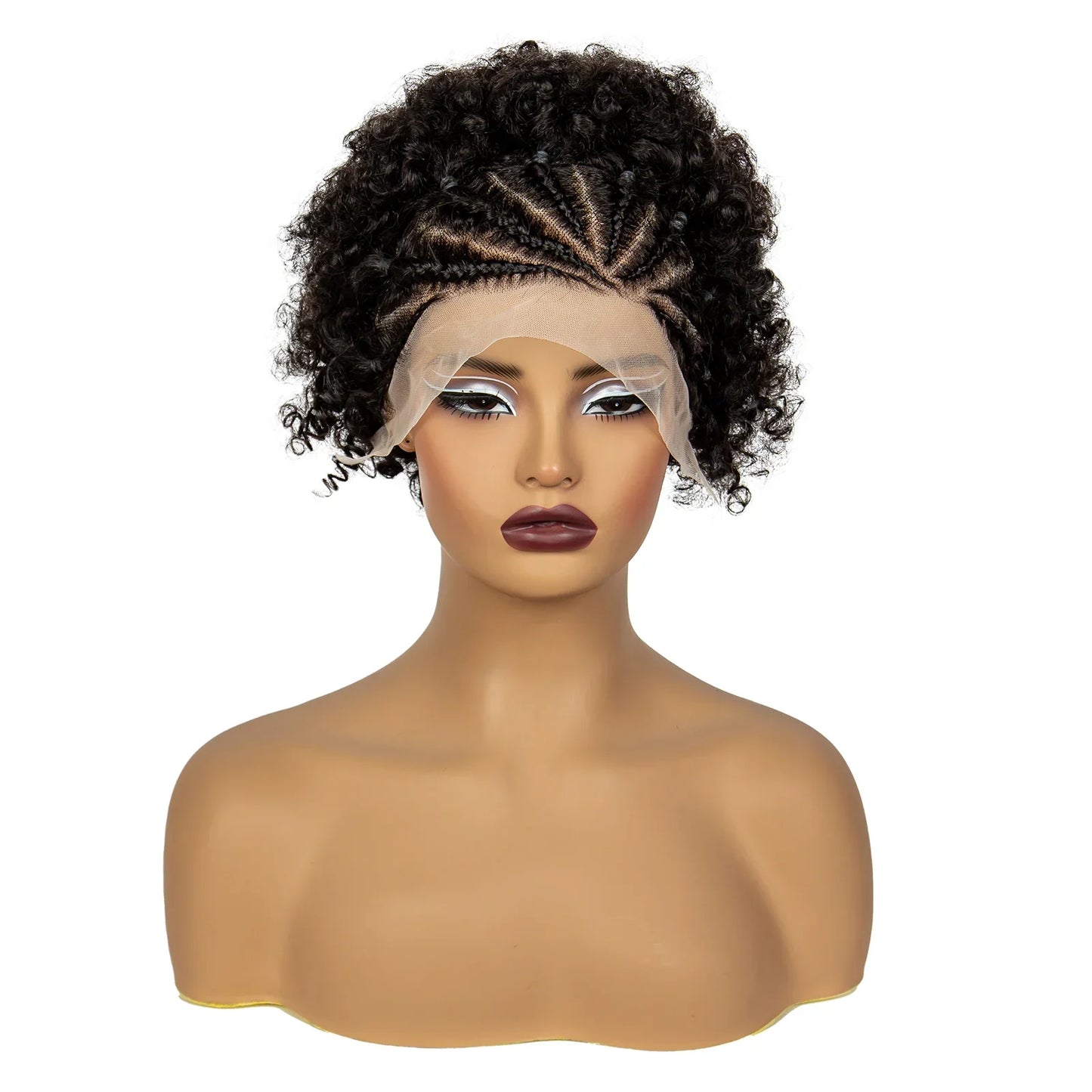 6" 1B/4 Afro Kinky Curly Cornrow Braids Bob Wig | 13x4 Lace Frontal