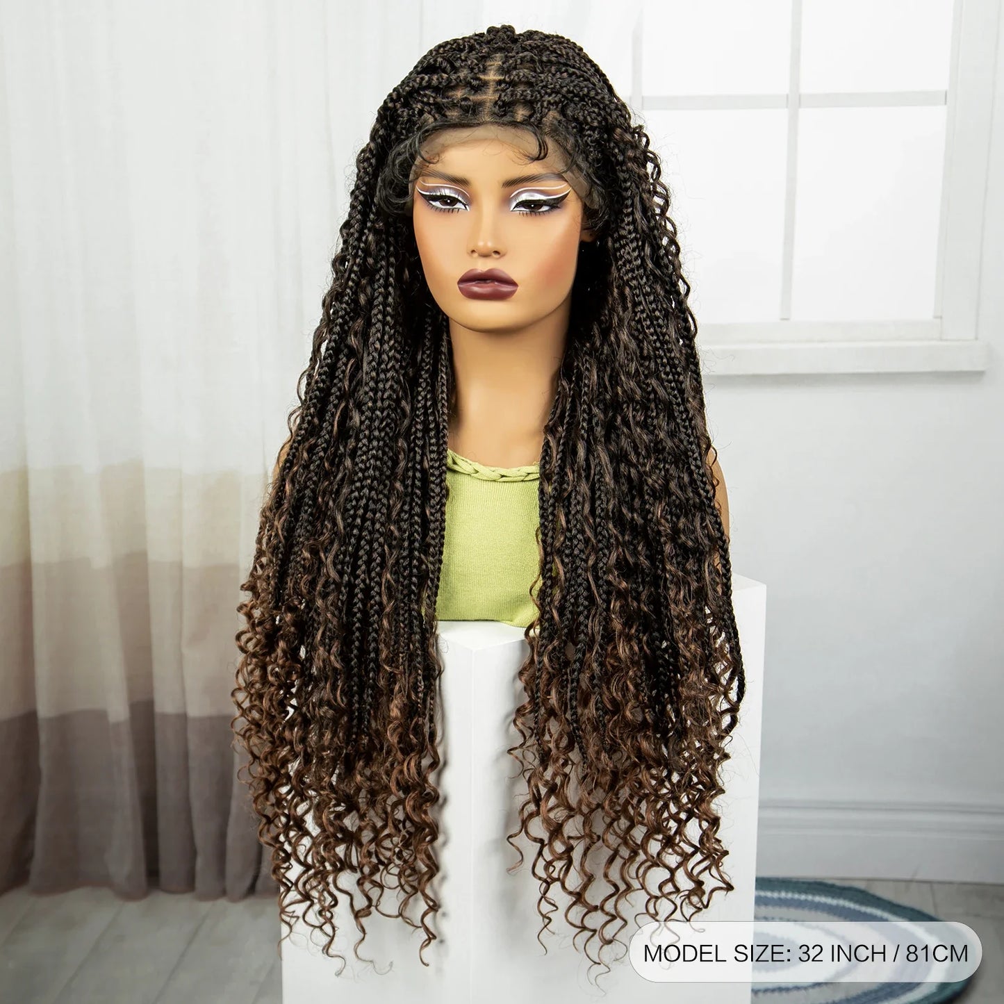 Burgundy Boho Knotless Braids Wig | Curly Ends | Lace Front | Baby Hair