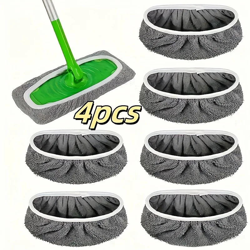 2 colors optional. 4 high-quality reusable mop pads: washable, durable, for dry & wet use, highly absorbent.