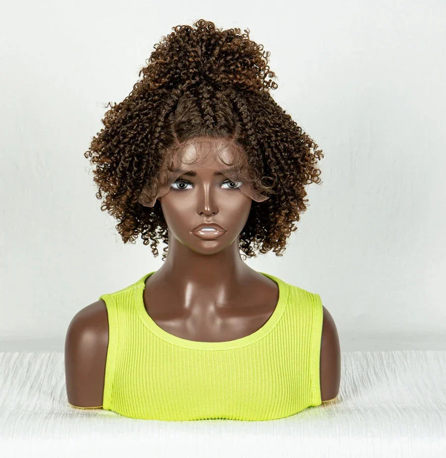 Short Afro Curly Knotless Braids Wig | Lace Front | Baby Hair
