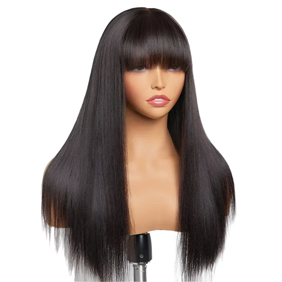 Rebecca P4/30/2T Highlight Straight Wig | Glueless Human Hair with Curtain Bangs