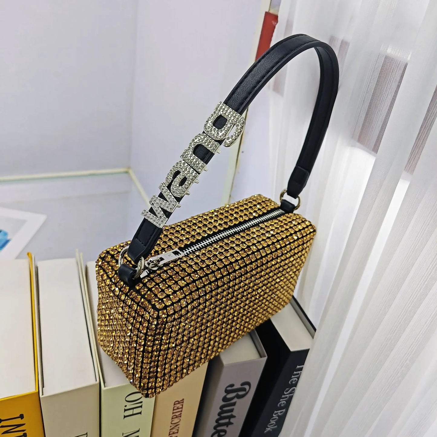 Super A Rhinestone Light Luxury Bag | Women's Summer High-End Texture Messenger & Portable Dinner Bag (Shiny Full Diamond Crossbody)