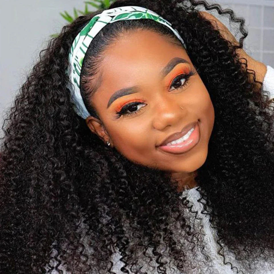 Indian Jerry Curly Headband Wig | 250% Density Glueless Remy Human Hair
