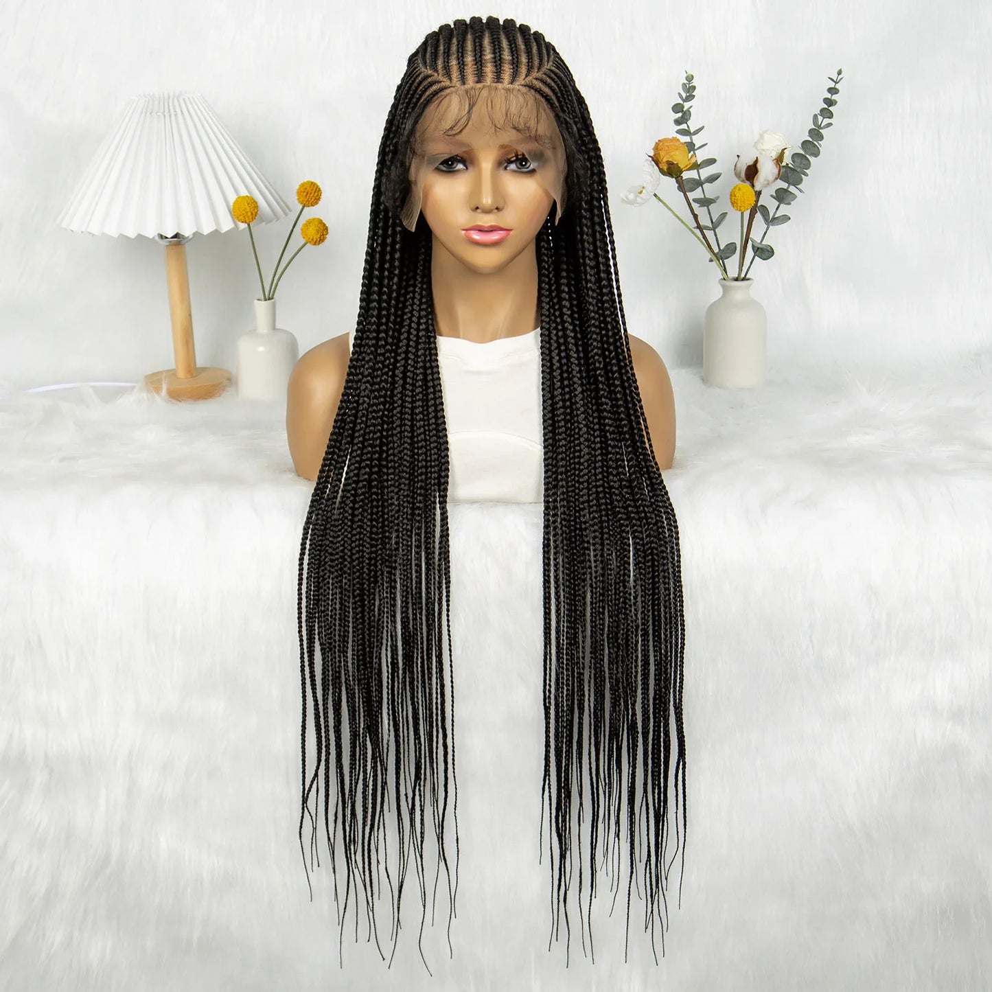 HD Transparent Full Lace Knotless Box Braids Wig | Cornrows Accent