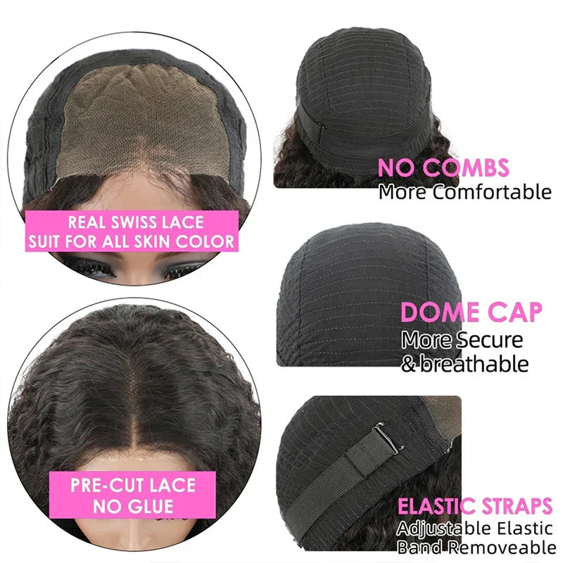 12" Deep Wave Bob Wig | 4x4 Lace Closure Wig | Brazilian Virgin Hair | Glueless Bob Wig