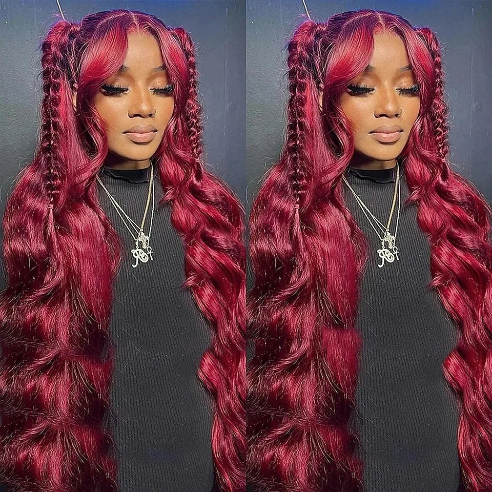 200% Density 99J Burgundy Lace Front Human Hair Wig 13x6 Body Wave Brazilian Remy Deep Part On Sale