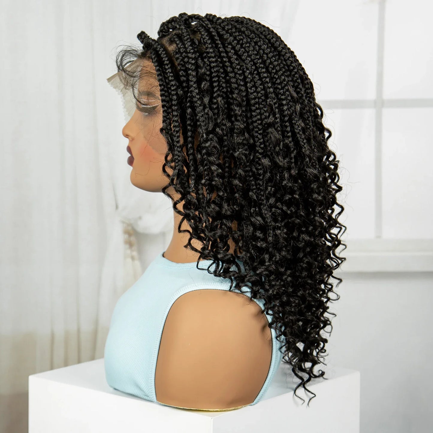 Boho Curly Ends Knotless Braids Wig | Transparent Full Lace | Baby Hair