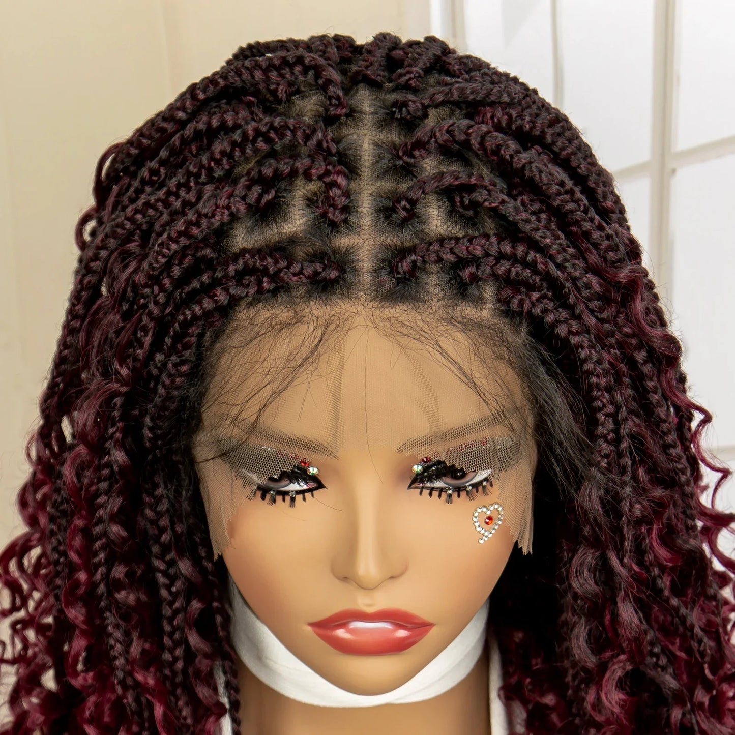 14" Burgundy Box Braids Wig | Full Lace | Kanekalon Fiber | Boho Braids | For Women