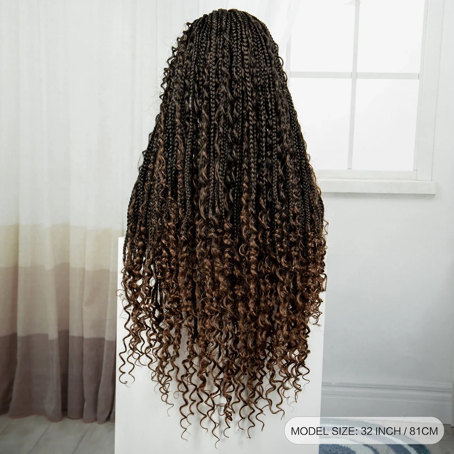 Burgundy Boho Knotless Braids Wig | Curly Ends | Lace Front | Baby Hair