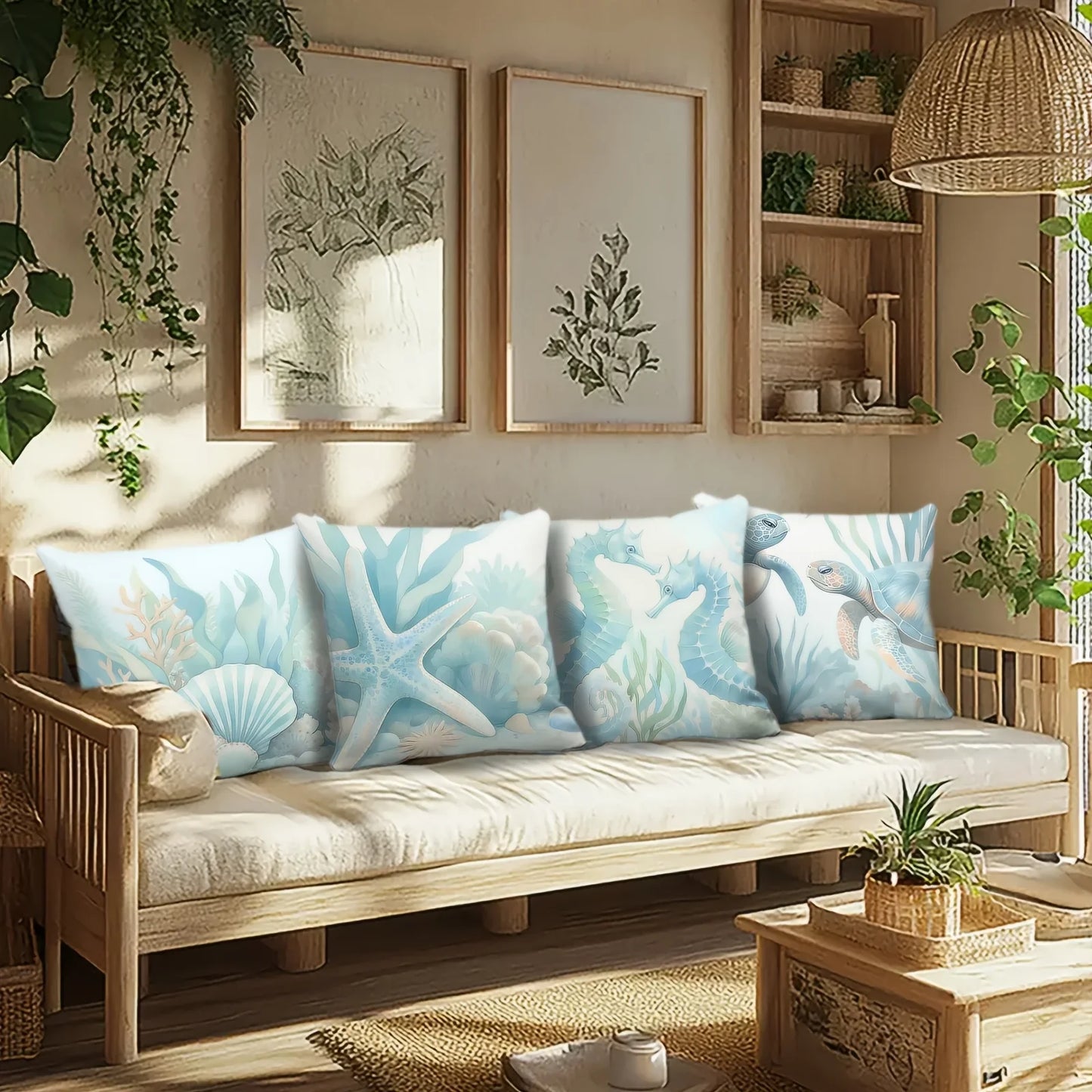 VIKAMA Summer Ocean Style Cool Design, Decorative Pillowcase, Suitable For Sofas, Bed Head Home Decor Pillow Covers, Washable