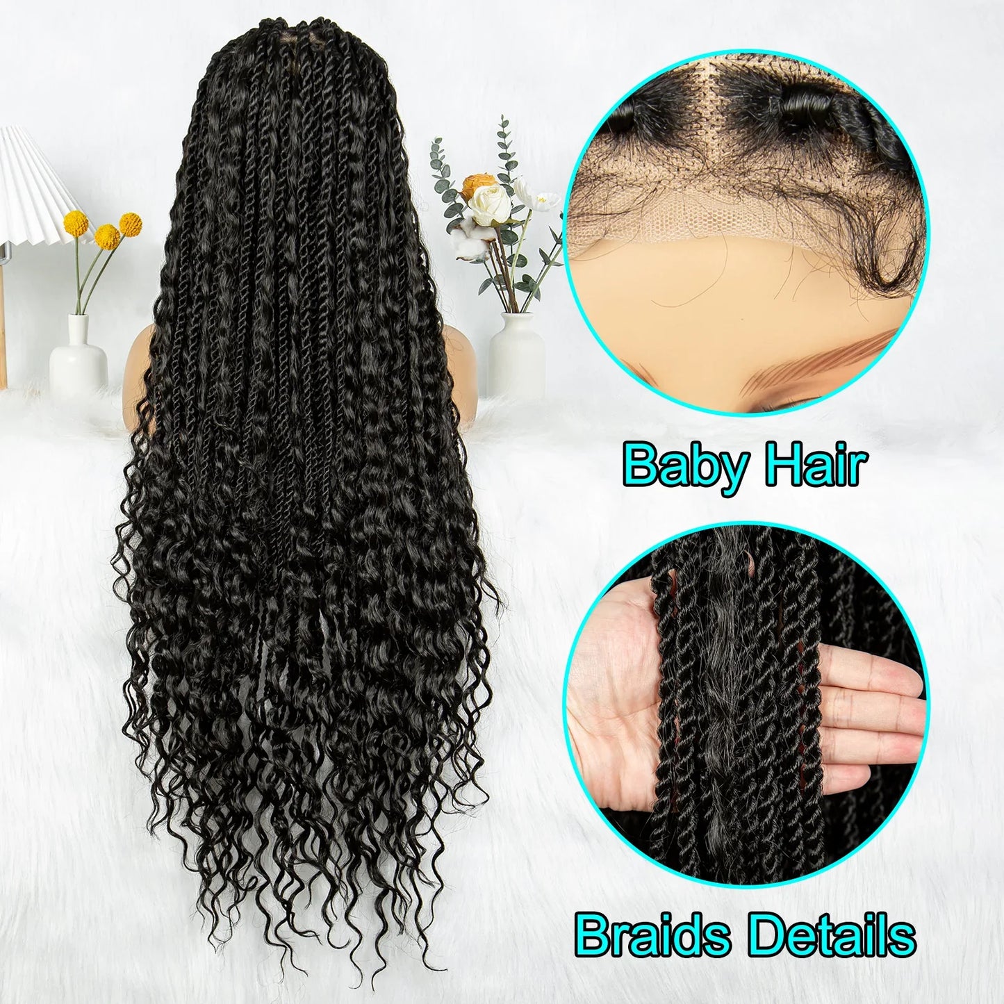 Braided Wigs Knotless Synthetic Box Braided Wigs Full Lace Curly Dreadlocks Wigs Long Length Hair Wig for Black Women