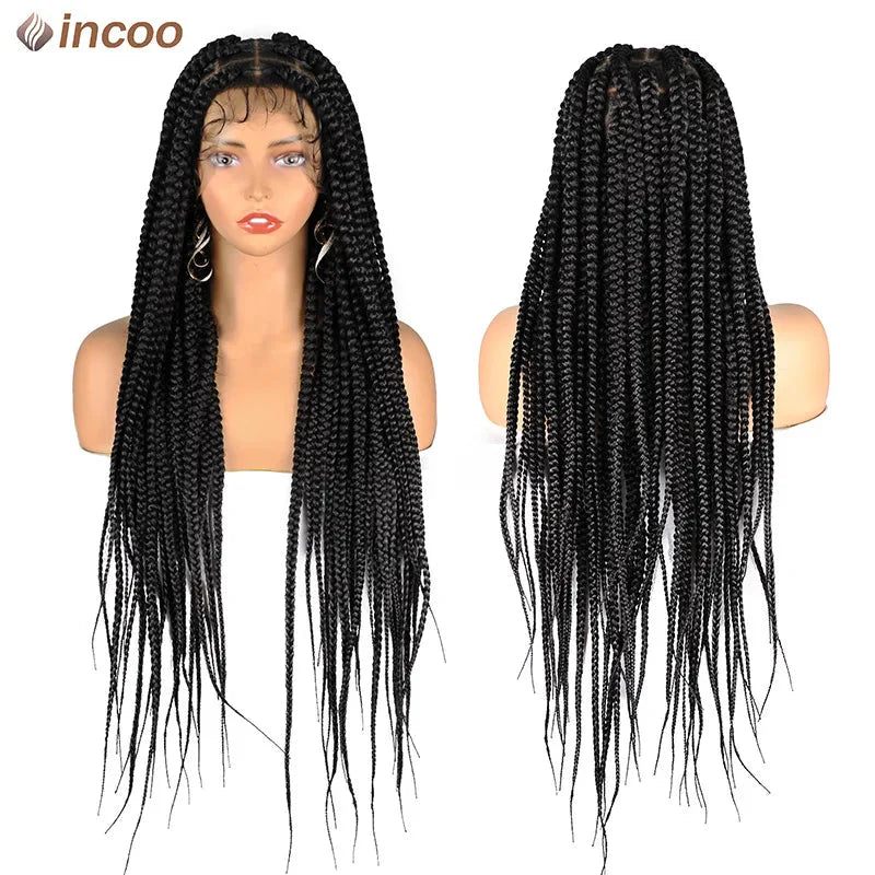 Jumbo Knotless Box Braids Wig | Tribal Cornrows & Faux Locs | Full Lace Front | 36" Look