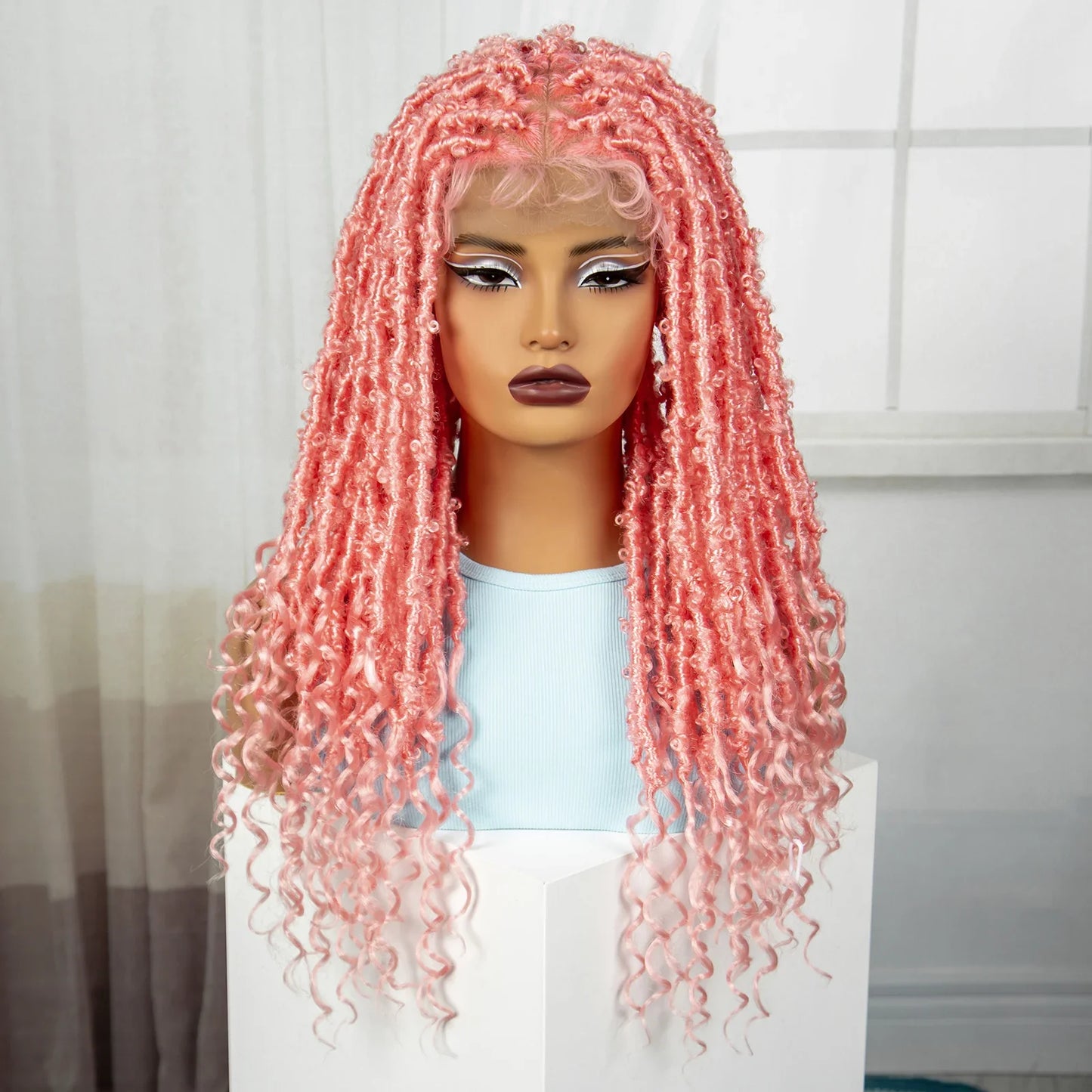 Pink Knotless Braids Wig with Curly Ends | Full Lace | Baby Hair