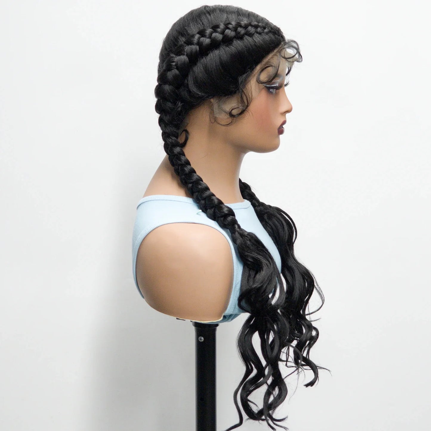 34" Twist Braids Wig | Curly Ends | Lace Front | Baby Hair | Natural Color