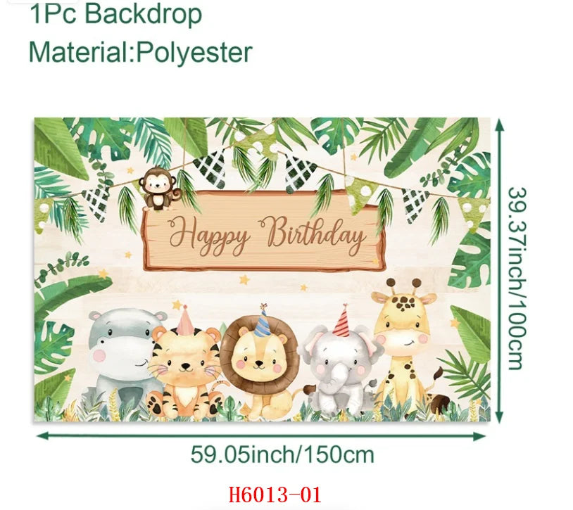 Jungle Animal Tablecloth Birthday Party Decor Palm Leaves Tablecloth Jungle Safari Wild One Kids Birthday Party Decoration