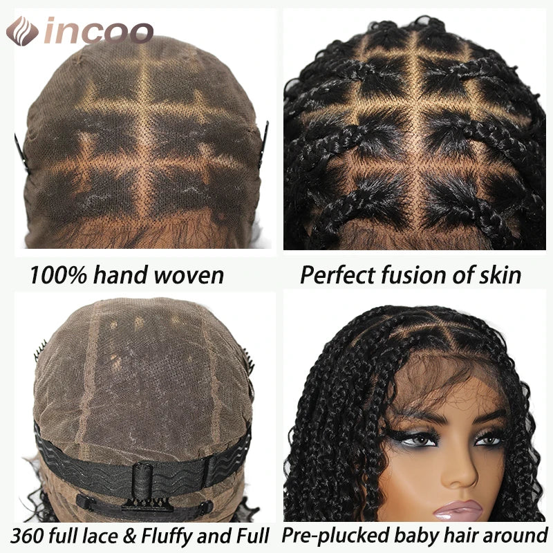 12" Boho Bob Braided Wig | Goddess Knotless Braids | 360 Full Lace | Curly Ends | Baby Hair