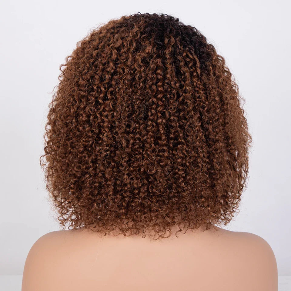 Sleek Ombre Highlight Kinky Curly Human Hair Wig | Peruvian Curly Bob