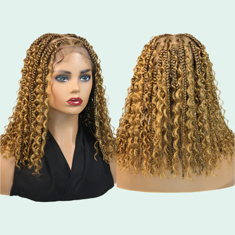 12" Goddess Boho Bob Braids Wig | 360 Lace Frontal | Curly Ends | Ombre & Color Options | Baby Hair