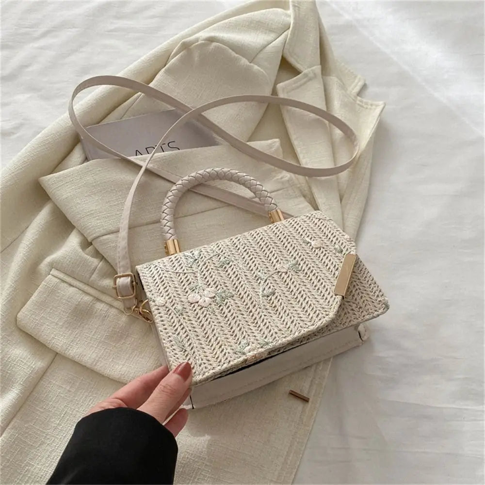 Women's Summer Bohemian Straw Bag | Woven Beach Crossbody & Rattan Braid Grass Vacation Bag (Girls Shoulder Messenger Handbag)