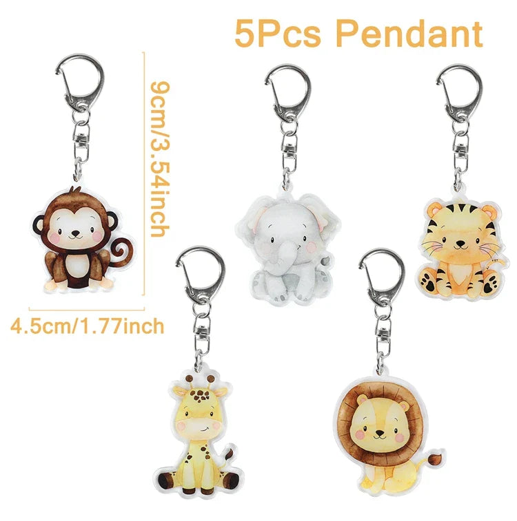 5pcs Jungle Animal Keychains Safari Animal Keychains Lion Giraffe Elephant Key Chains Animal Theme Decor for Baby Shower Party