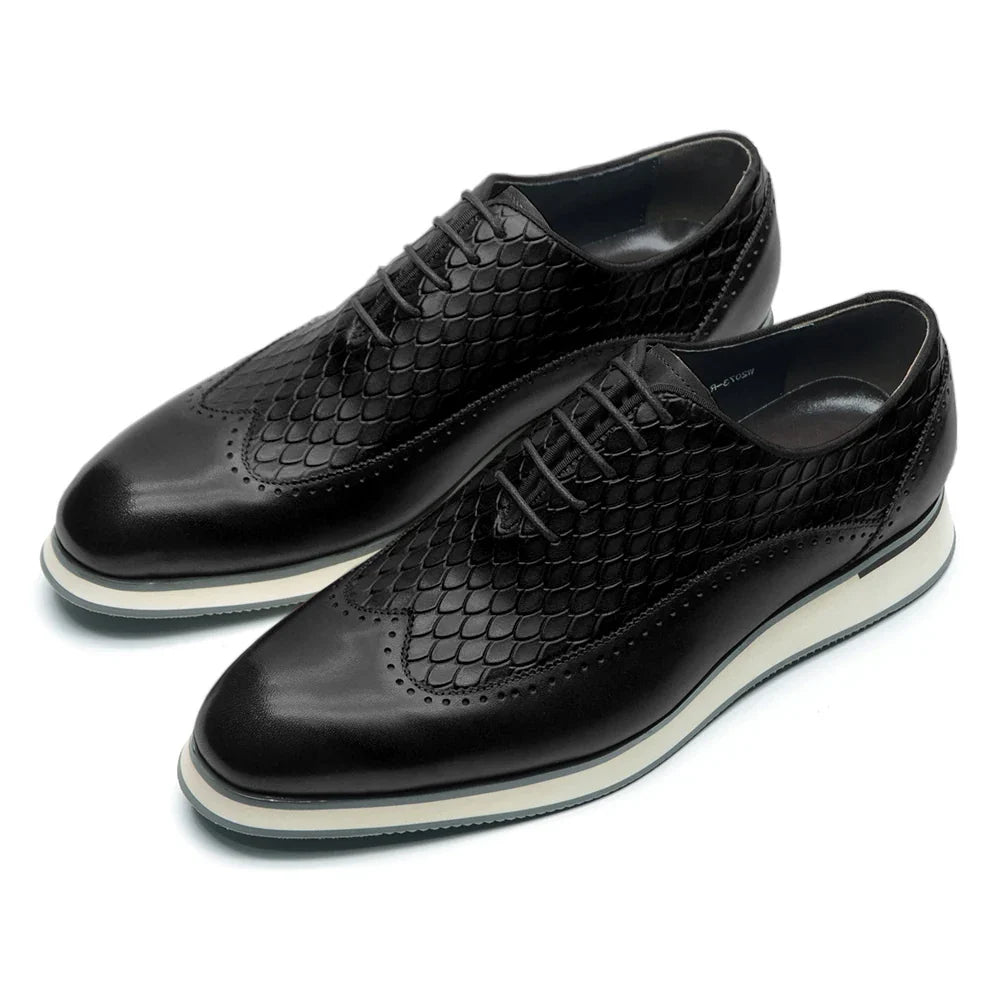 Men's Natural Genuine Leather Oxfords | Classic European Style Snake Print Casual Sneakers (Breathable)