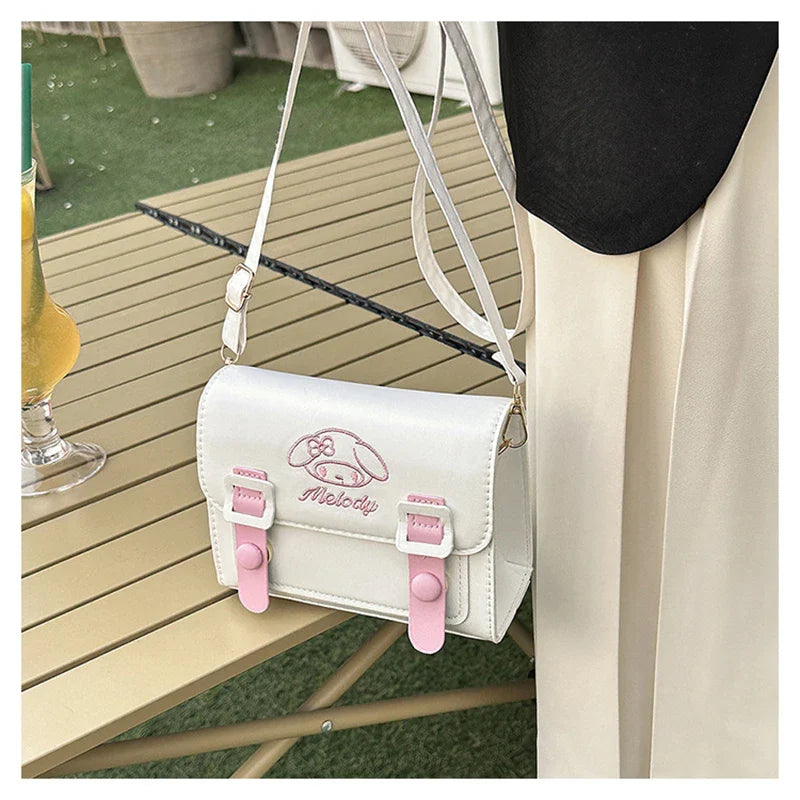 Sanrio Kawaii Hello Kitty My Melody Kuromi Cinnamoroll Square Shoulder Bags | PU Cartoon Fashion Simple Satchel Crossbody Bag (Gift)