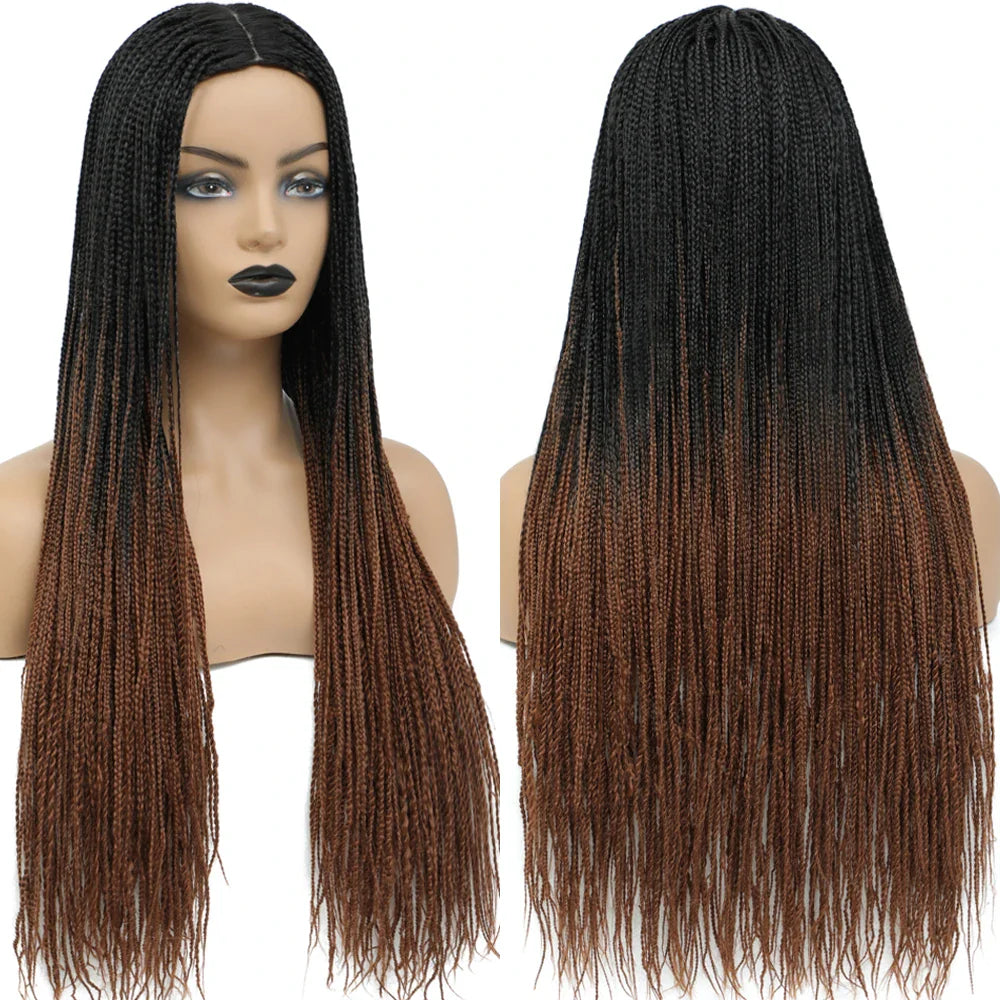 26" Long Box Braided Crochet Wig | Knotless Micro Twist Braids | Synthetic Hair Wig | 1B, 1B/27, 1B/30, 1B/Grey