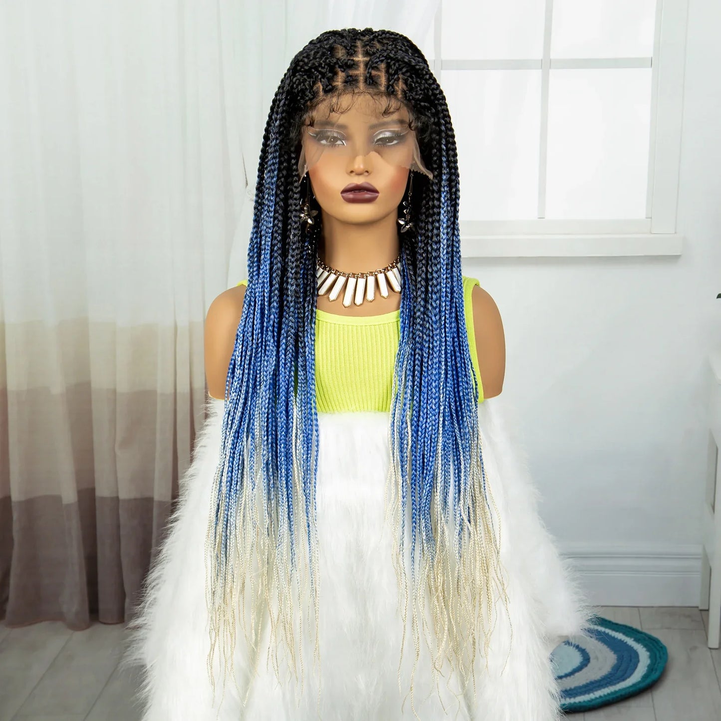 36" Burgundy Knotless Box Braids Wig | 9x6 Lace Front | Baby Hair