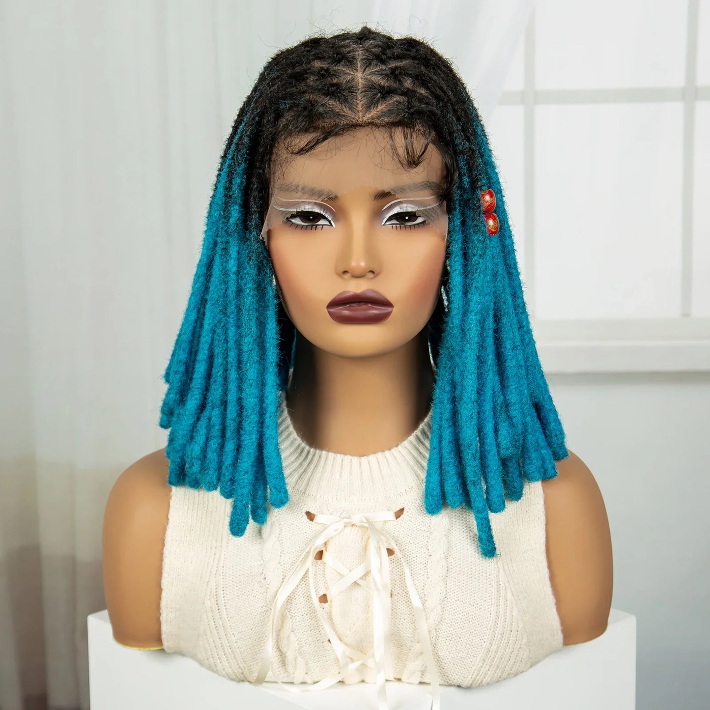 Red Faux Locs Braided Wig | Knotless Box Braids | Full Lace | Baby Hair