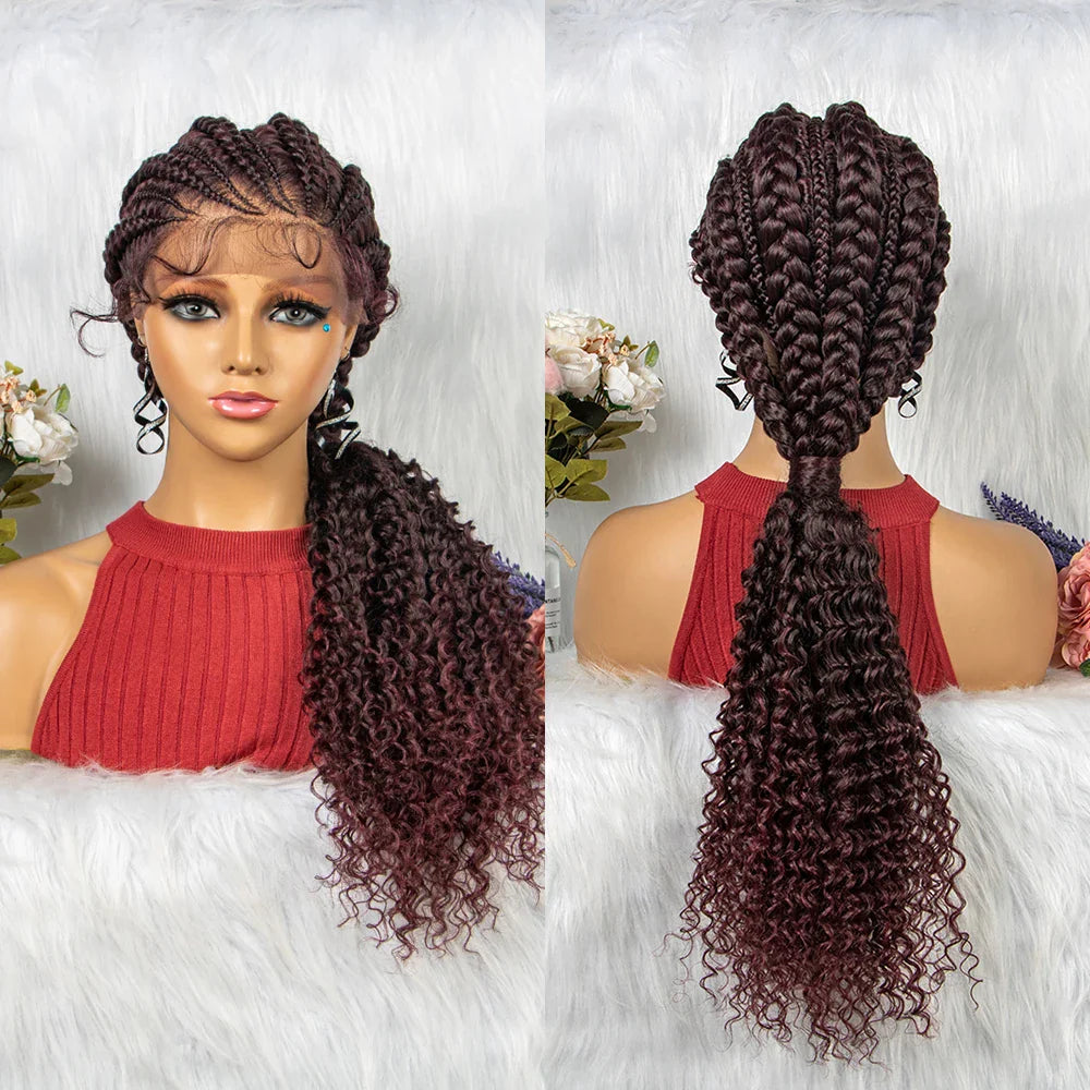Curly Ends Cornrow Box Braids Wig | Handmade Lace Front | Baby Hair
