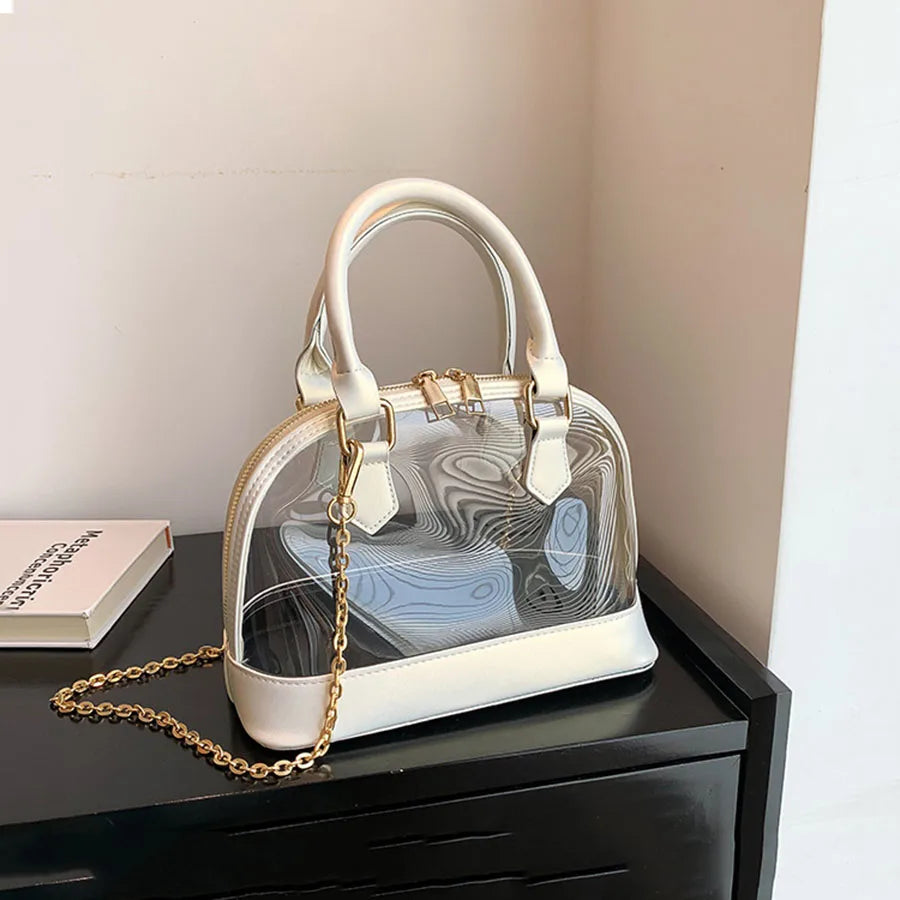 Transparent Jelly Women's Clutch Handbag | PU Leather Top Handle Metal Chain Crossbody Shoulder Tote Bag (Casual Messenger Purse)